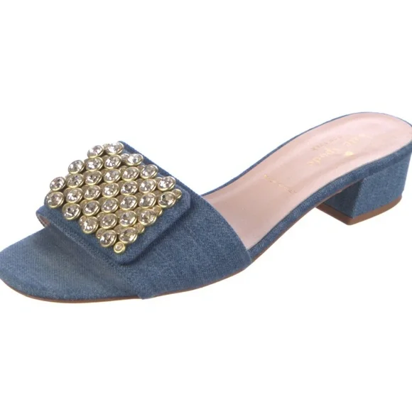 Kate Spade New York Mazie Denim Italian Leather Slide Sandals Womens Sz 6.5 NEW - Picture 6 of 10